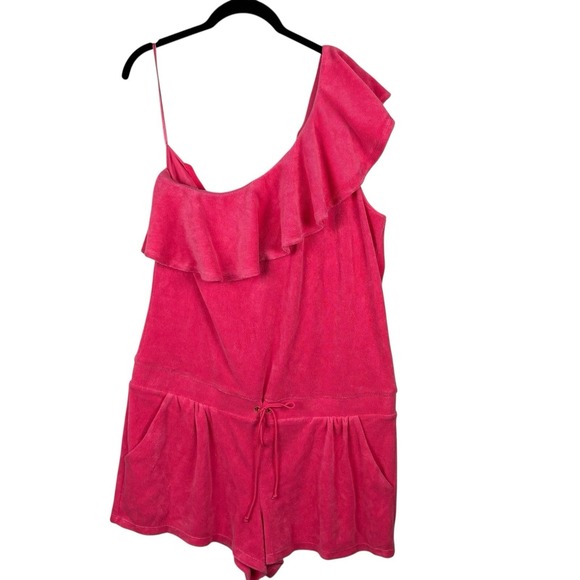 Juicy Couture Pants - NWT Juicy Couture Womens Hot Pink Terry Cloth Romper Y2K Size XL One‎ Shoulder